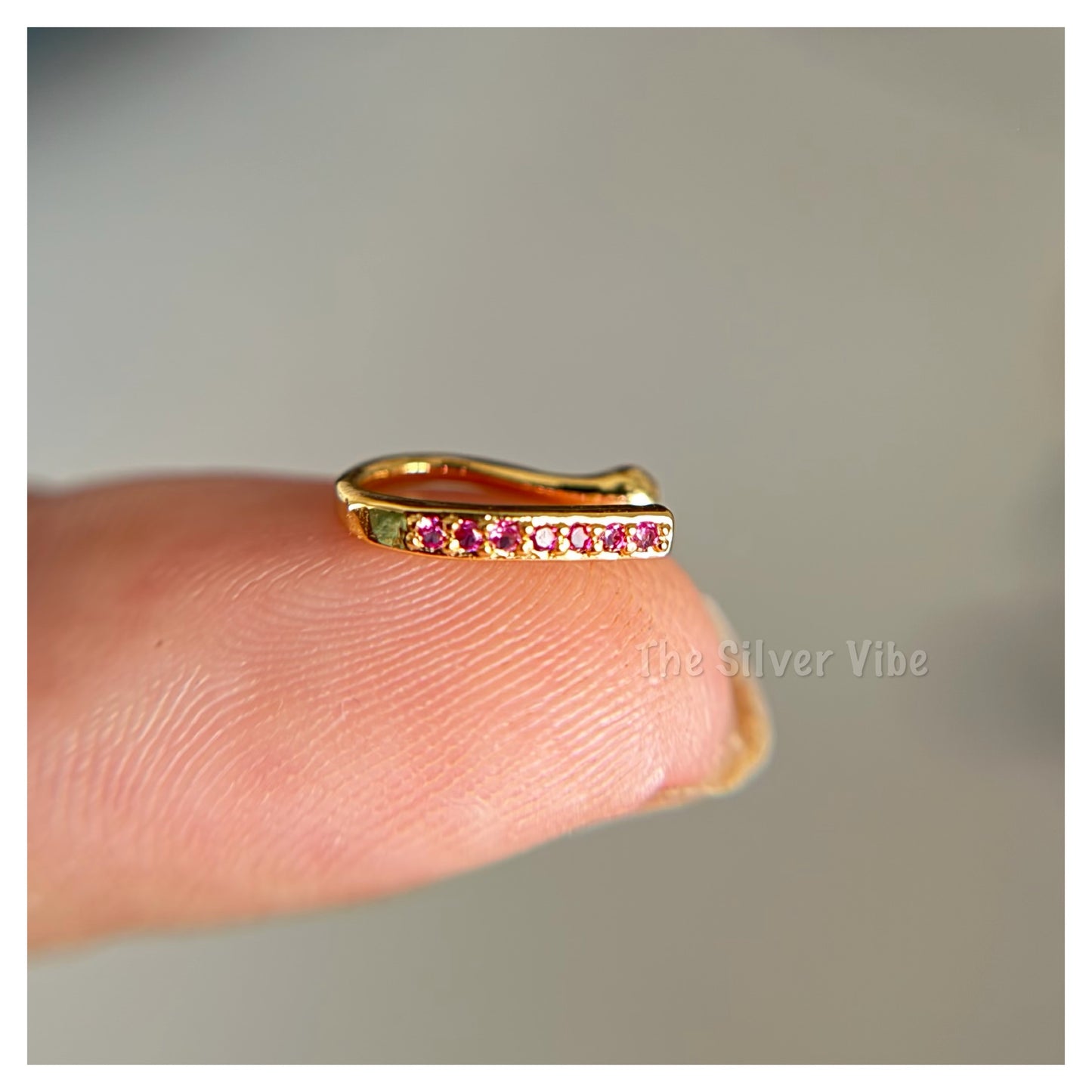 Slim Multi Stoned Press on nose ring - 18k gold plated ( No piercing needed )