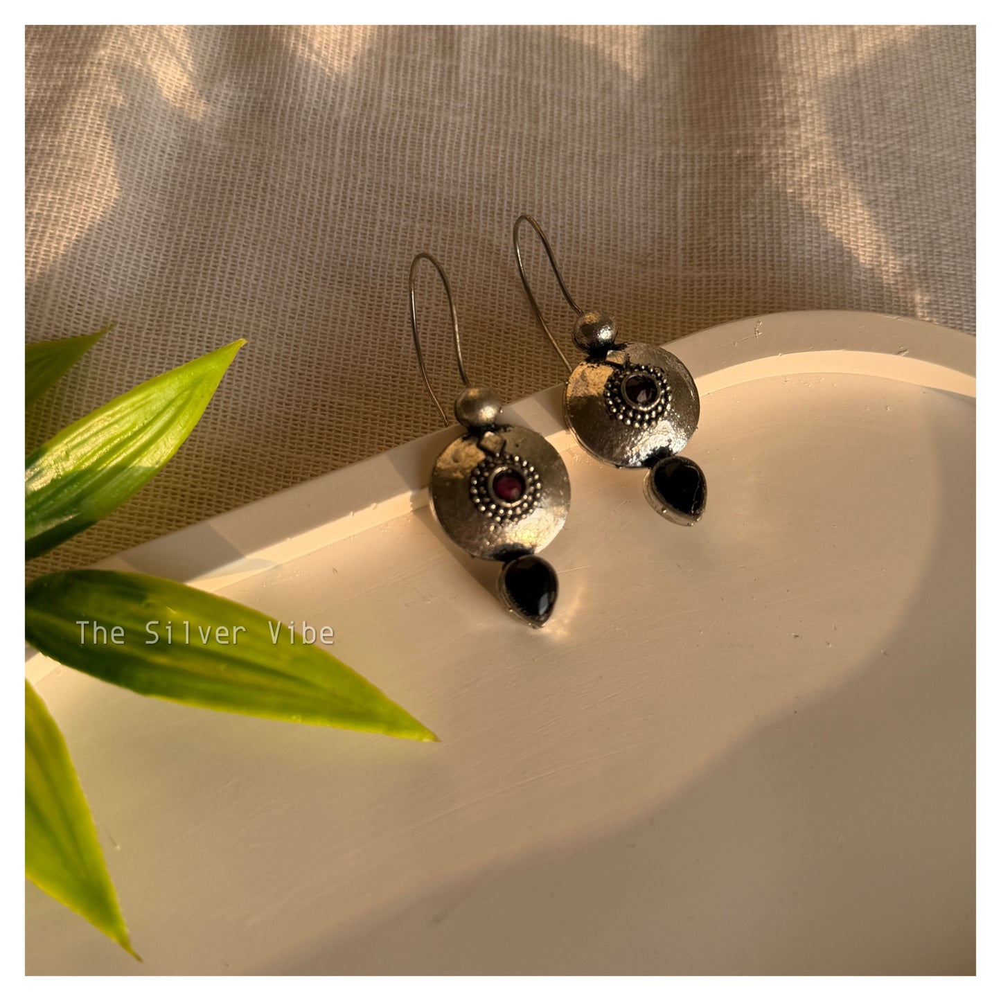 Burgundy Stone Hook Earrings TSV935