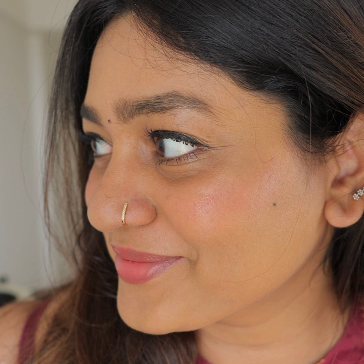 Slim Multi Stoned Press on nose ring - 18k gold plated ( No piercing needed )