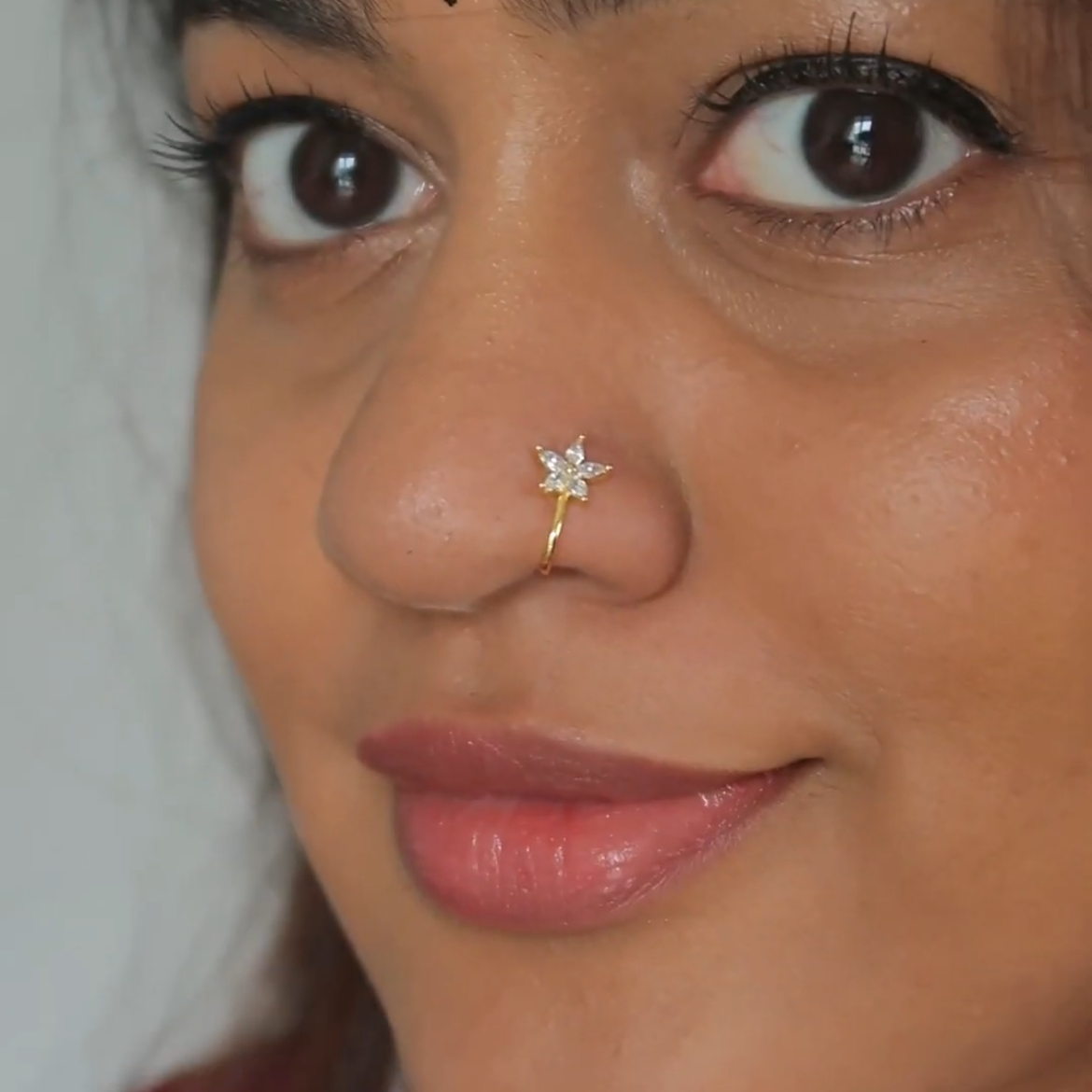 FLOWER -Anti tarnish 18k gold plated press type nosepin - Pre book