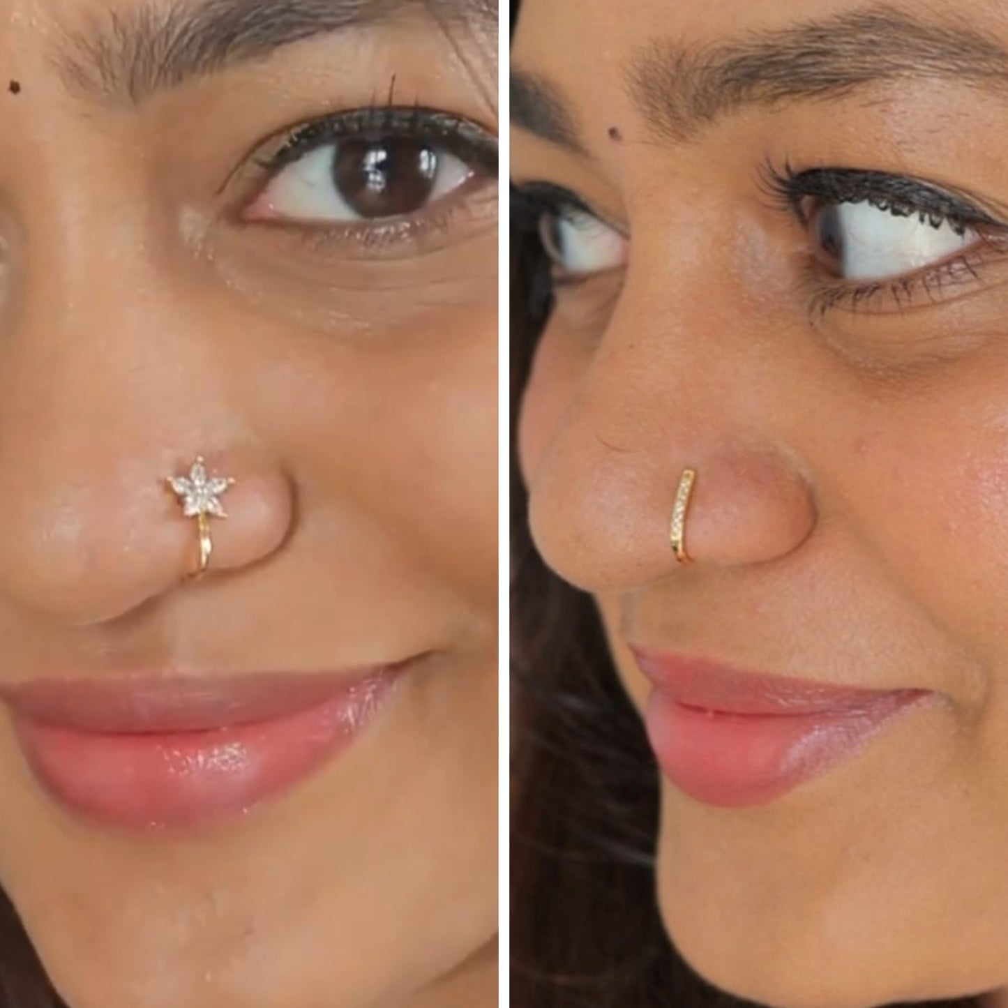 COMBO of SLIM and FLOWER nosepins (press on)(anti-tarnish)