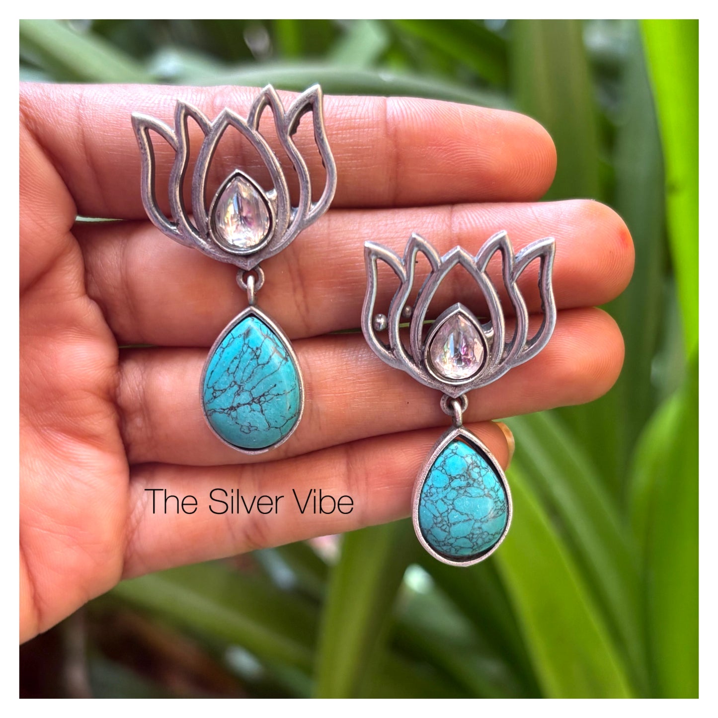 Lotus Drop Earrings – Turquoise Stone TSV1050