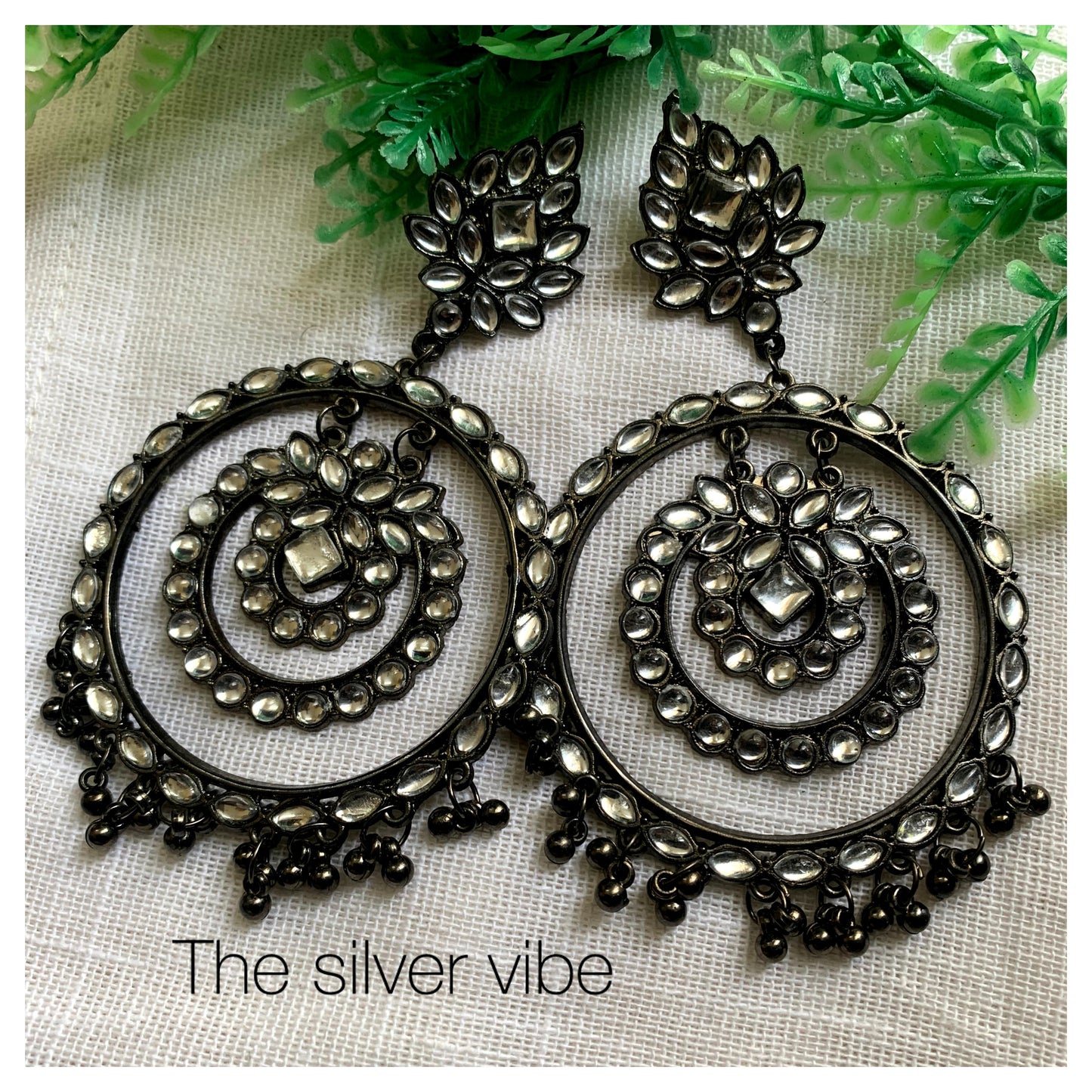 Oxidized Kundan Halo Earrings TSV1072