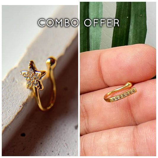 COMBO of SLIM AND STAR nosepins (press on)(anti-tarnish)