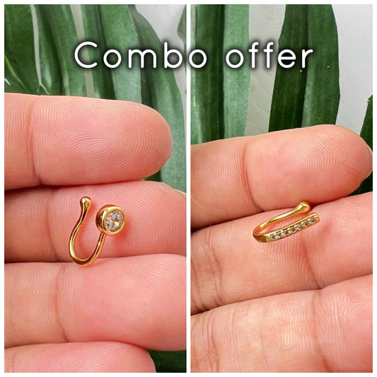COMBO offer -GEM & SLIM press on , Anti tarnish nosepins