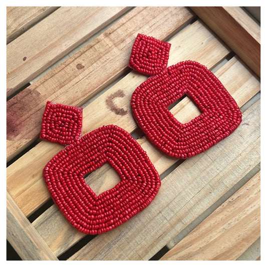 Red beads handmade earrings TSV825