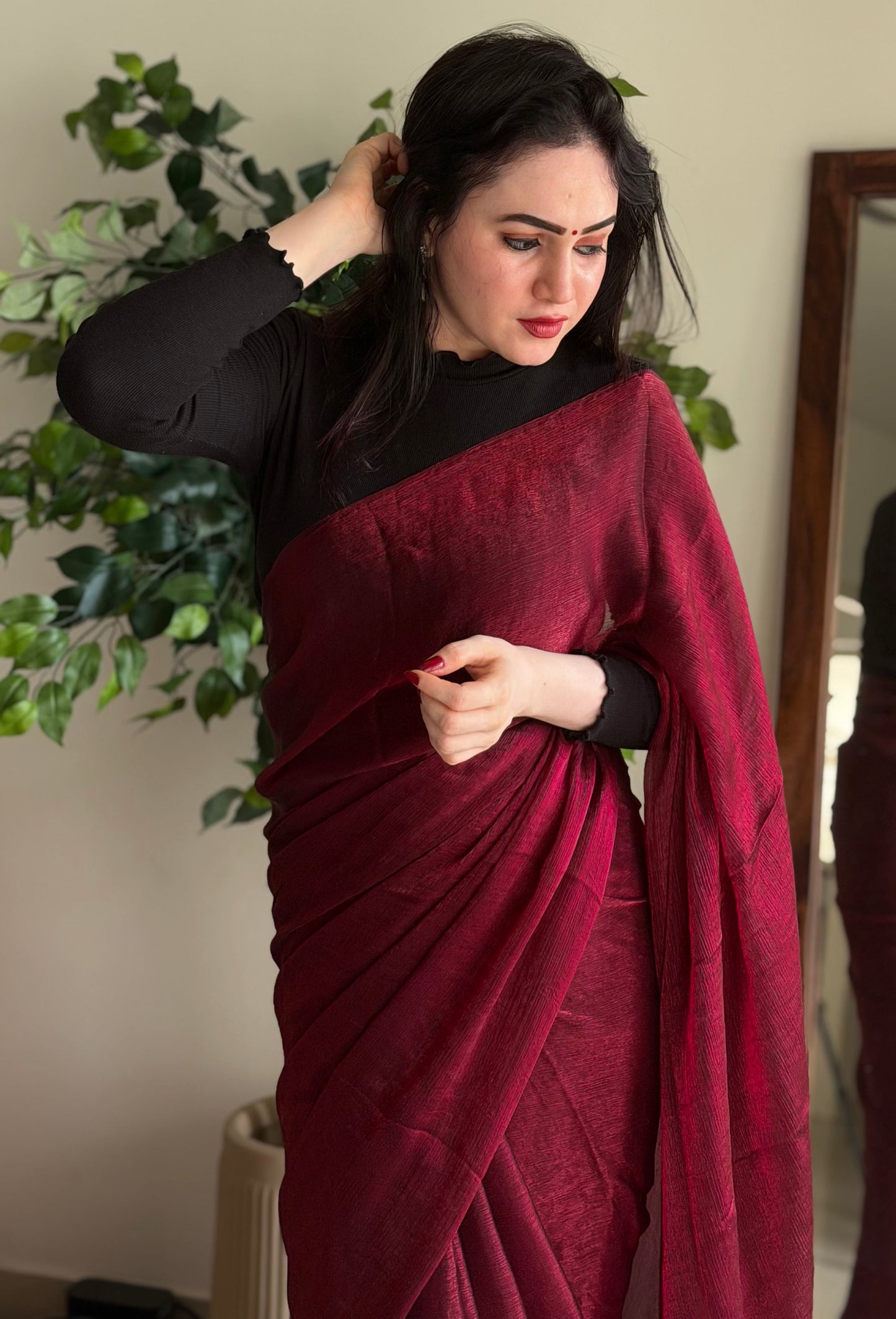 Maroon Textured Saree