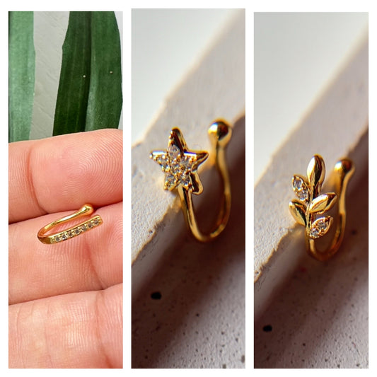 Set of 3 SLIM , STAR & LEAF press nose pins