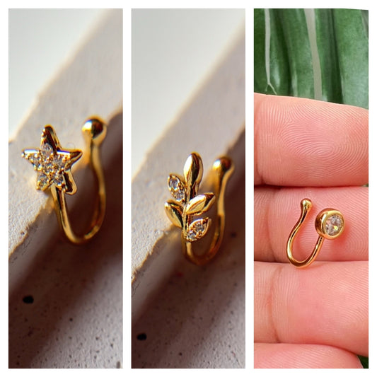 Set of 3 STAR , LEAF & GEM STONE press nose pins