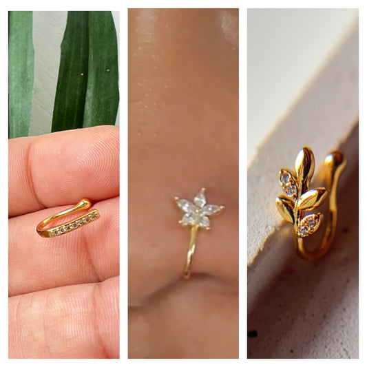 Set of 3 SLIM , FLOWER & LEAF press nose pins