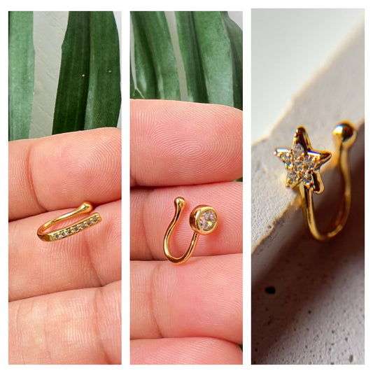 Set of 3 SLIM , GEM STONE & STAR press nose pins