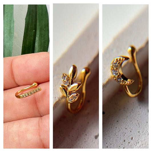 Set of 3 SLIM , LEAF & MOON press nose pins