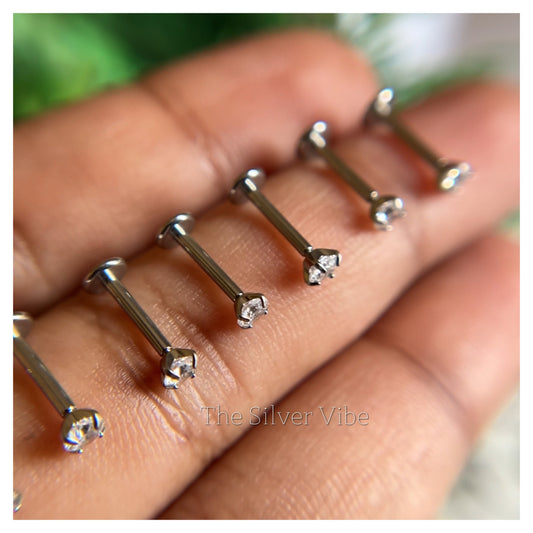 Solitaire Diamond alike silver Nose pins | 2mm | 3 mm | 4mm | (Anti tarnish)