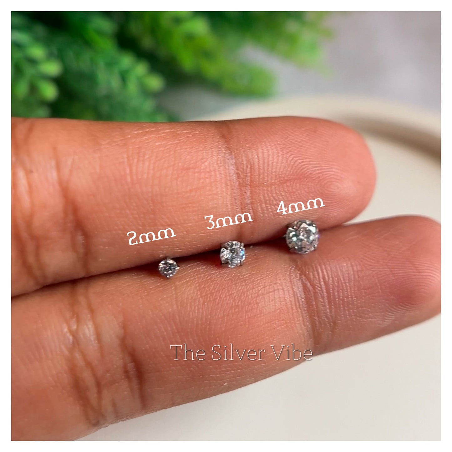Solitaire Diamond alike silver Nose pins | 2mm | 3 mm | 4mm | (Anti tarnish)