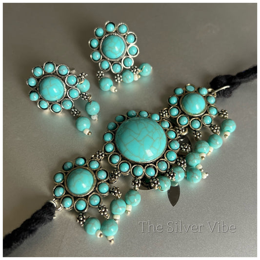 Turquoise stone choker set Tsv963