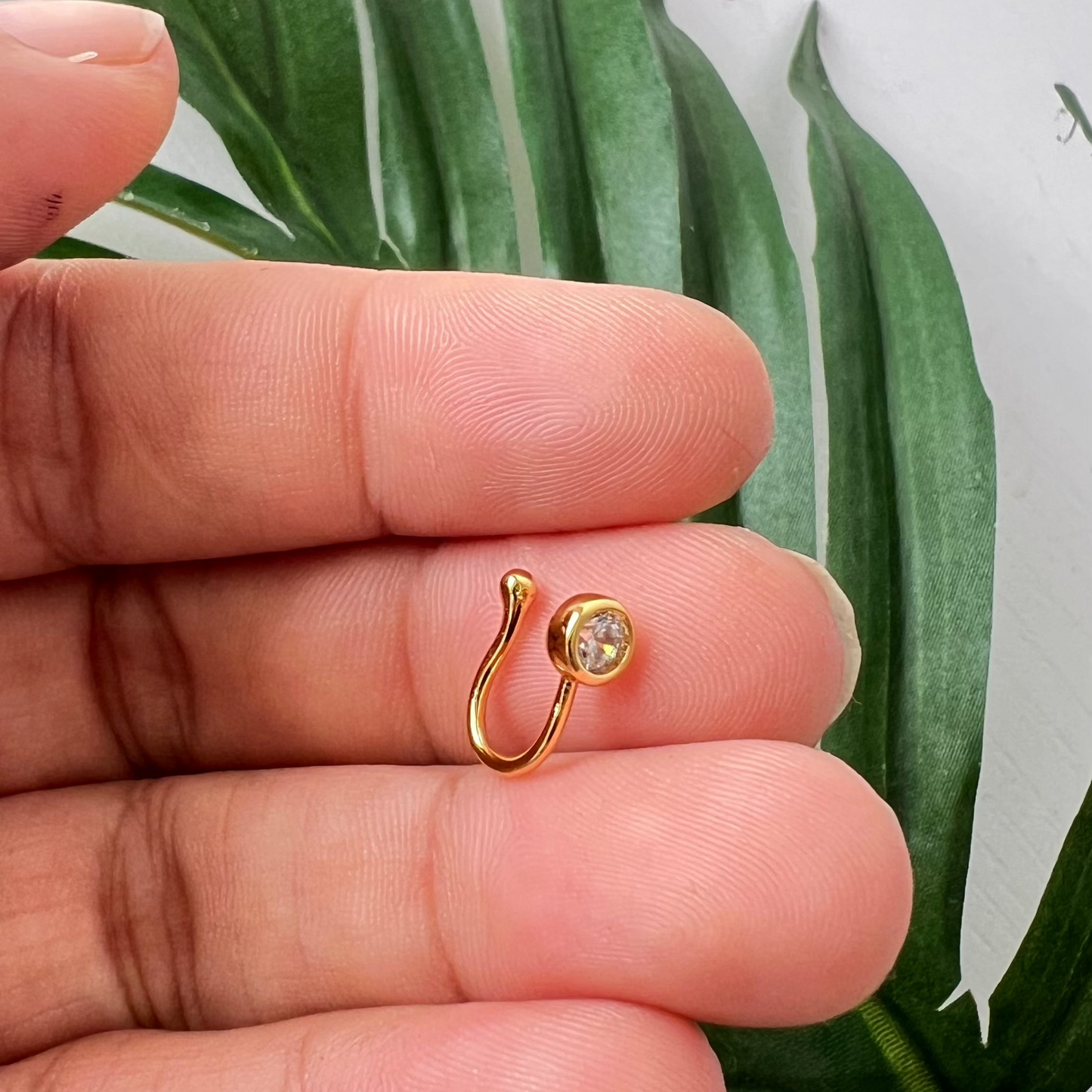 Gemstone Press on nose ring - 18k gold plated ( No piercing needed ) | Pre - booking