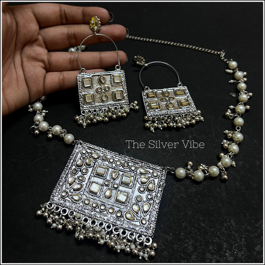 Dual tone long necklace set TSV612