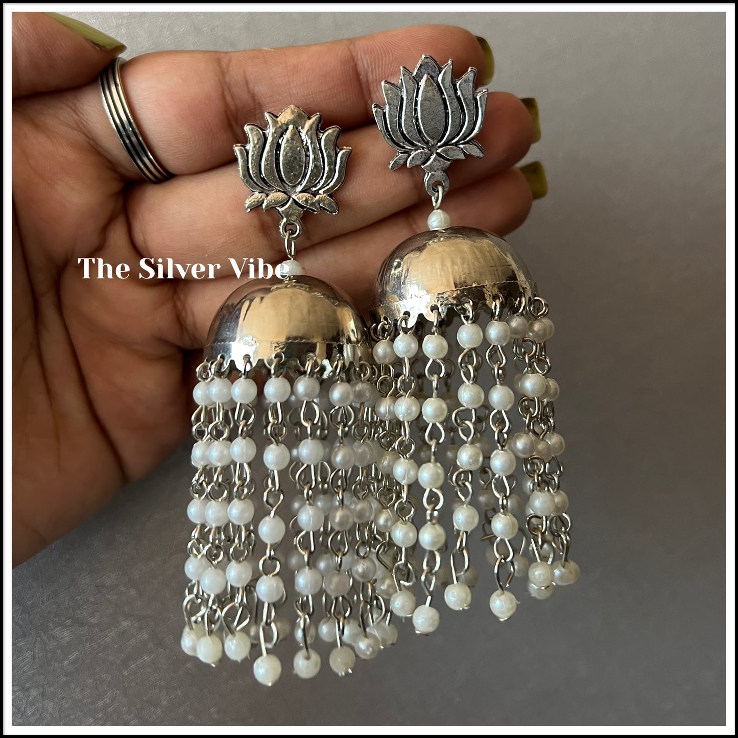 Premium white beads hanging jumka TSV754