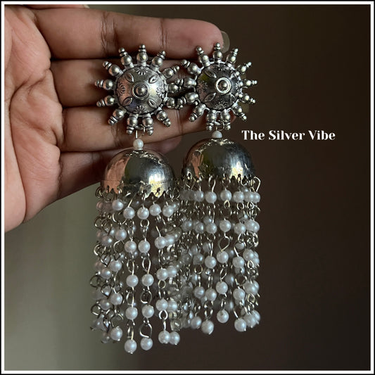 White beads hanging jumka TSV862