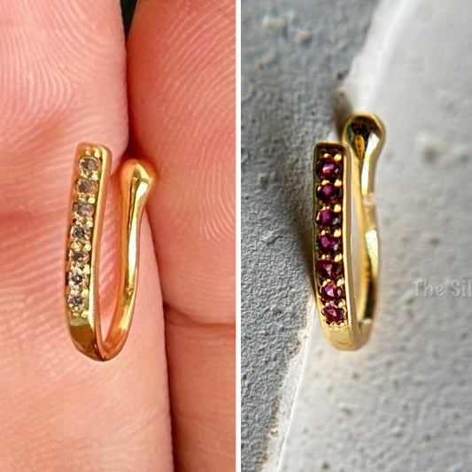 COMBO of  SLIM (White and Red stones)  nosepins (press on)(anti-tarnish)