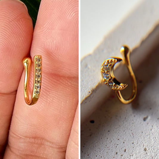 COMBO of SLIM AND MOON nosepins (press on)(anti-tarnish)