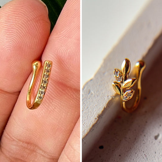 COMBO of  SLIM and LEAF nosepins (press on)(anti-tarnish)