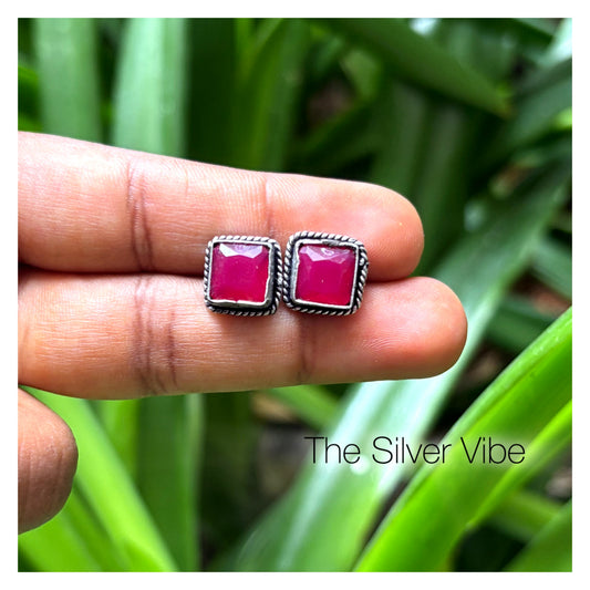 Rose Pink Square Stud Earrings TSV757
