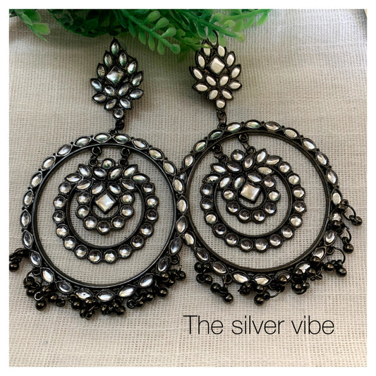 Oxidized Kundan Halo Earrings TSV1072