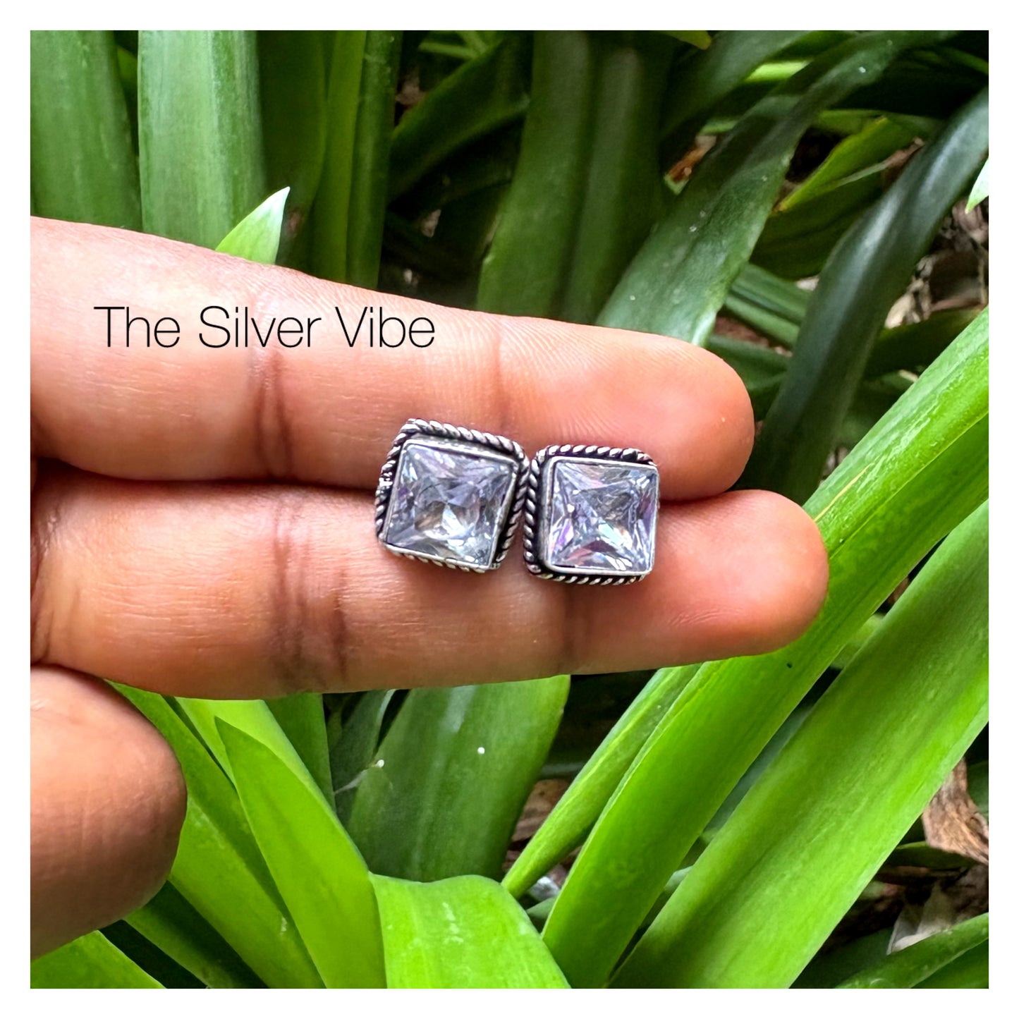 Diamond Stone Square Stud Earrings TSV757