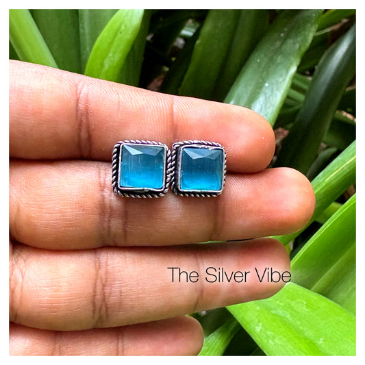 Ocean Blue Square Stud Earrings TSV757