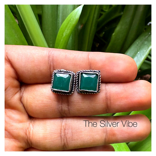 Bottle Green Square Stud Earrings TSV757