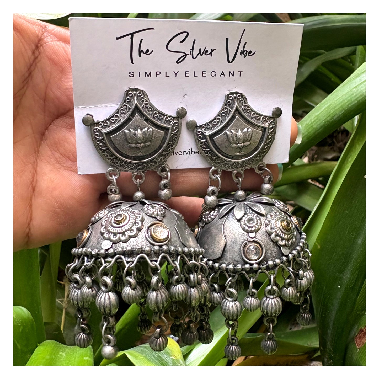 Oxidised Lotus Dome Jhumka TSV895