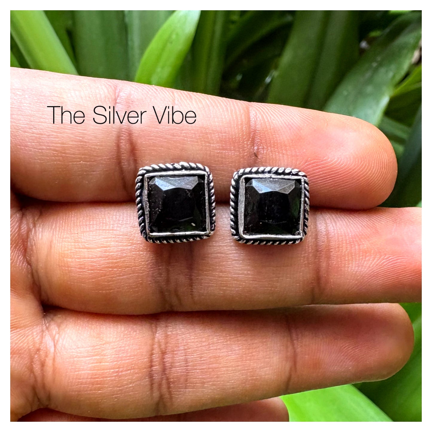 Midnight Black Square Stud Earrings TSV757