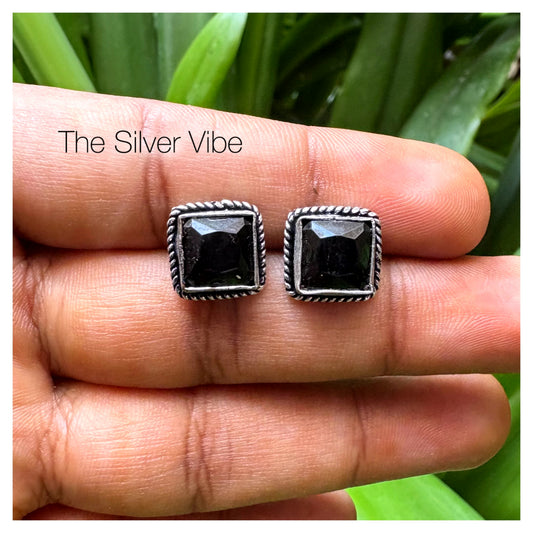 Midnight Black Square Stud Earrings TSV757